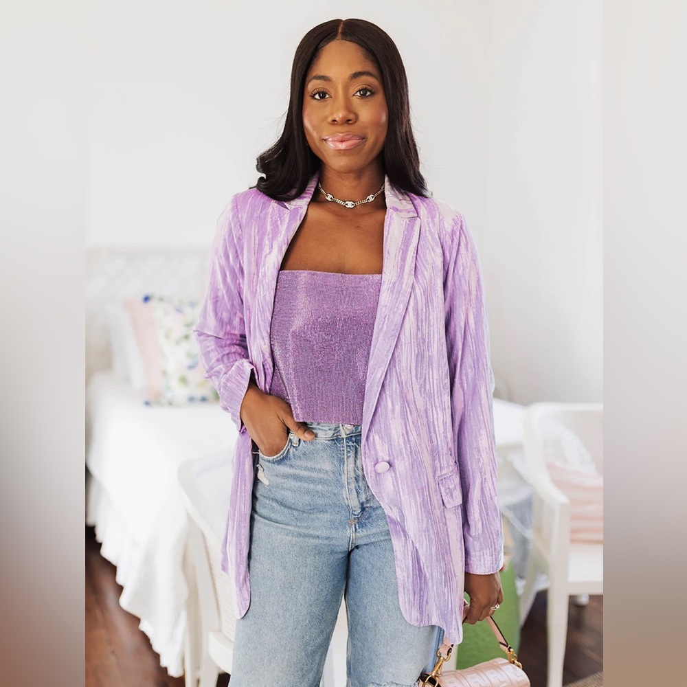 BUDDYLOVE HEFF CRUSHED VELVET BLAZER PERIWINKLE XL